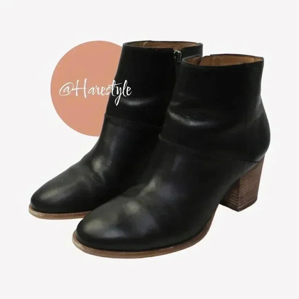 madewell black stacked heel booties 7